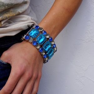 Big Blue Jewel Stretch Bangle Statement Bracelet